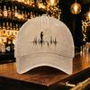 Vintage Washed Baseball Cap With Ecg Fishing Print Lightweight Mens Duckbill Hat