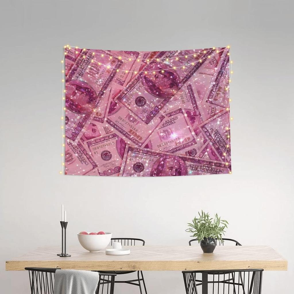 Pink Money Tapestry 29x37 In Aesthetic Wall Hanging Decorative Tapestries Cute Preppy Banner For Teen Girl Bedroom College Dorm Home Living Room