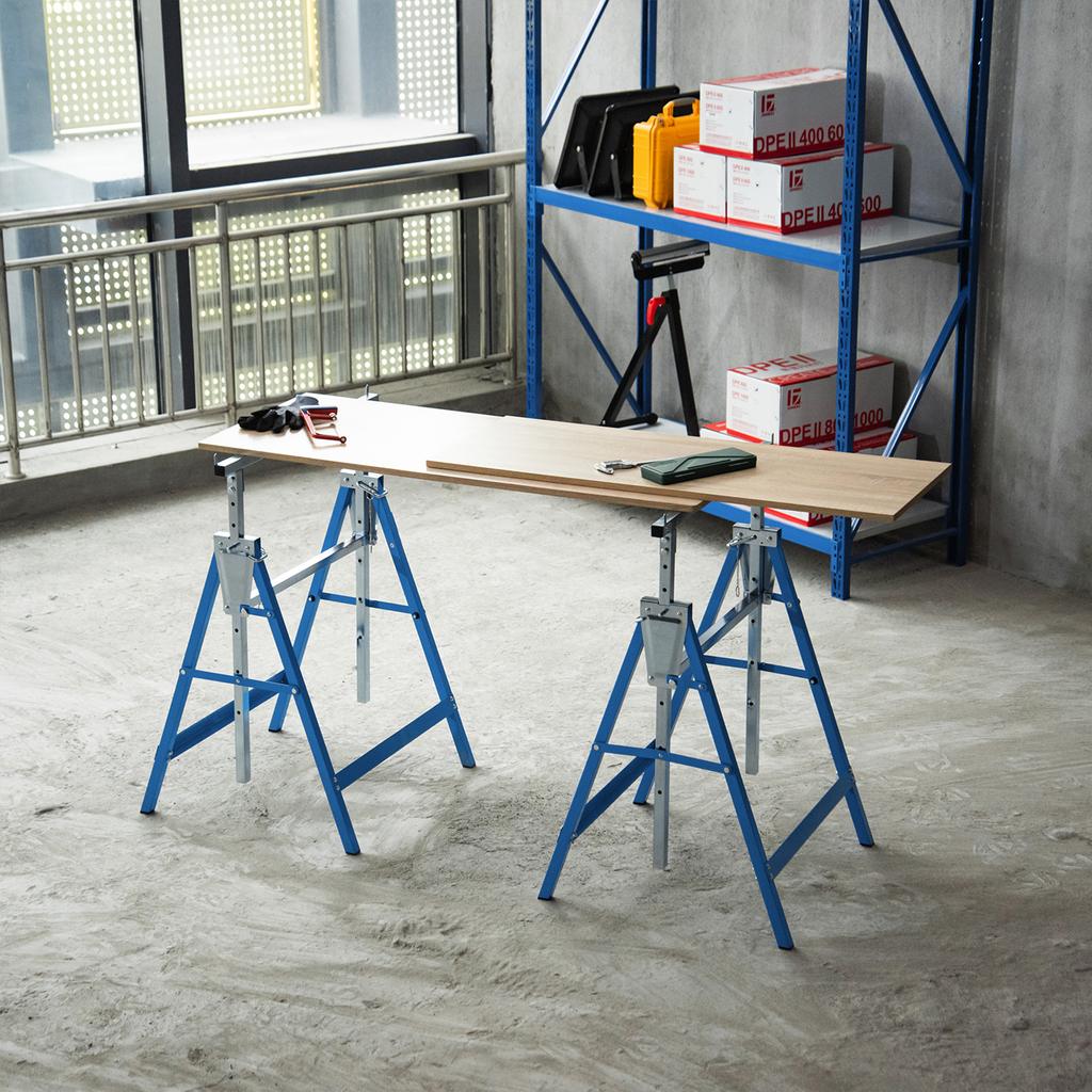 2-Piece Set Work Trestle, Load Capacity up to 200 kg, Foldable, Sawhorse, Height-Adjustable 80-130 cm, Scaffold Trestle Made of Steel