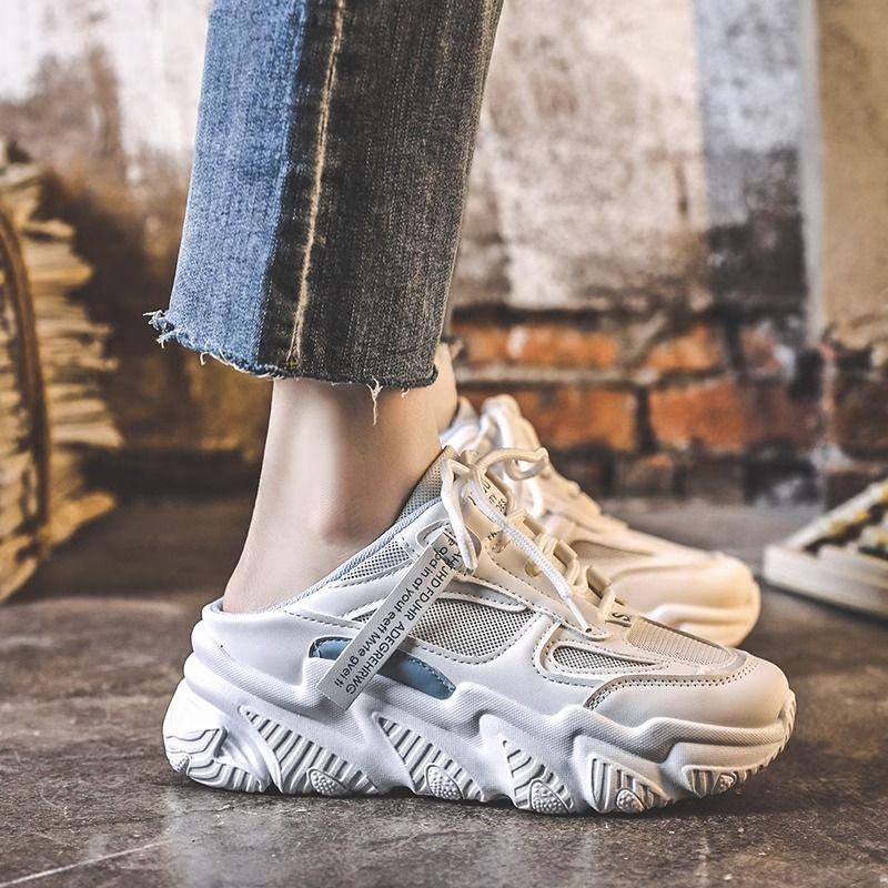 Модные новые дышащие сетчатые туфли для папы, повседневная обувь, модные спортивные женские туфли-одиночки на платформе с толстой подошвой, увеличивающие рост