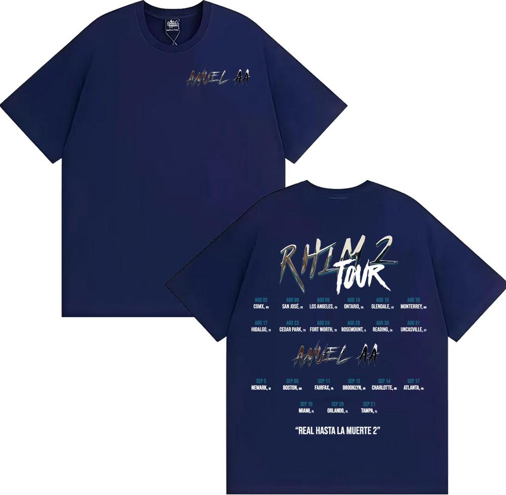 Anuel AA Rhlm 2 Real Hasta La Muerte Album Print T Shirt Mens Women Hip Hop 90s Vintage Cotton Short Sleeve Tshirts Streetwear