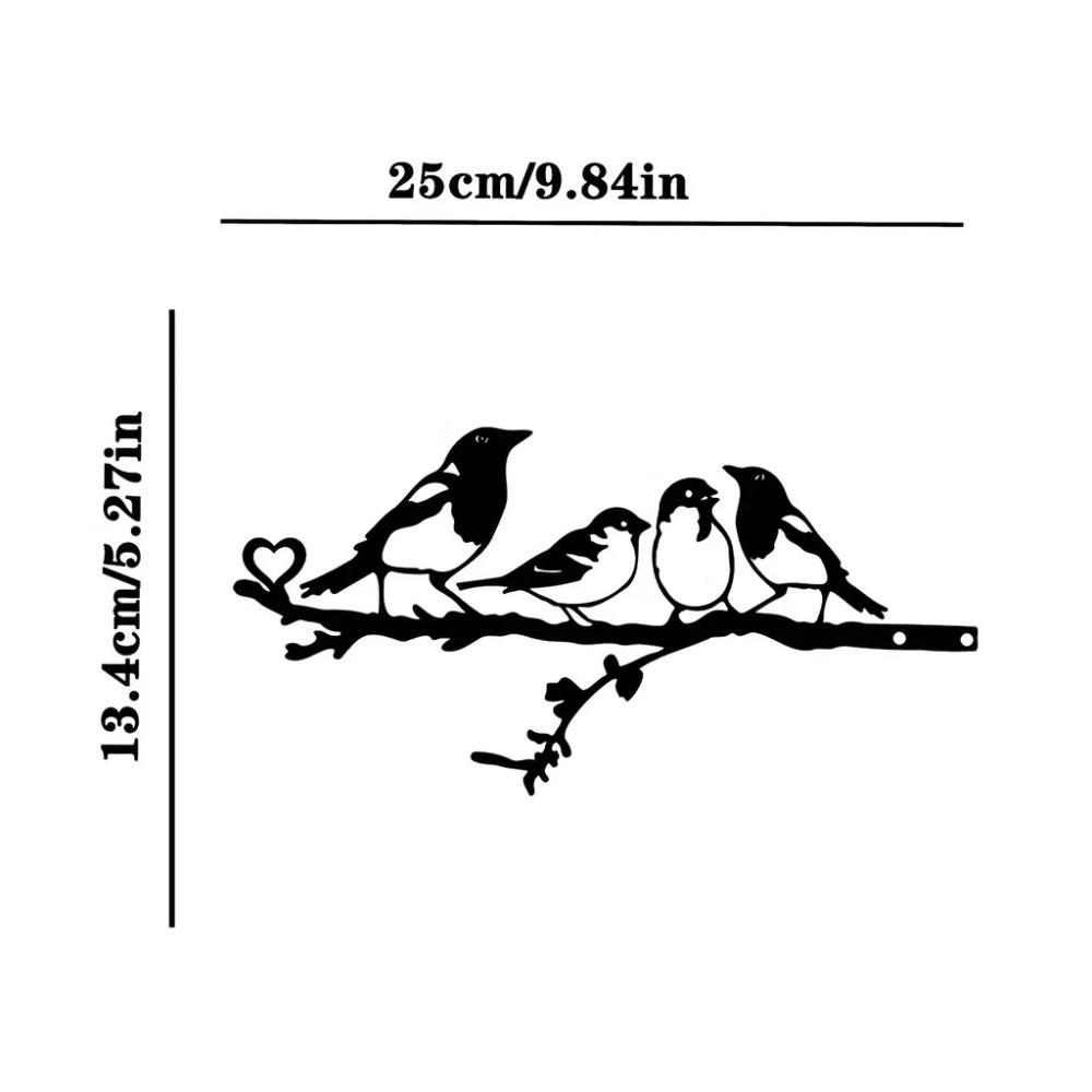 Четыре птицы на ветке, силуэт из стали, настенное искусство из металла для дома, сада, двора и патио. Идеальное украшение для уличной статуи
