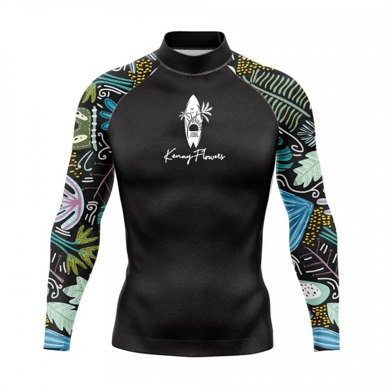Mens Basic Long Sleeve Surf Shirt Anti-chafe Sun Protection Stretch Slim Fit Snorkeling Swimming
