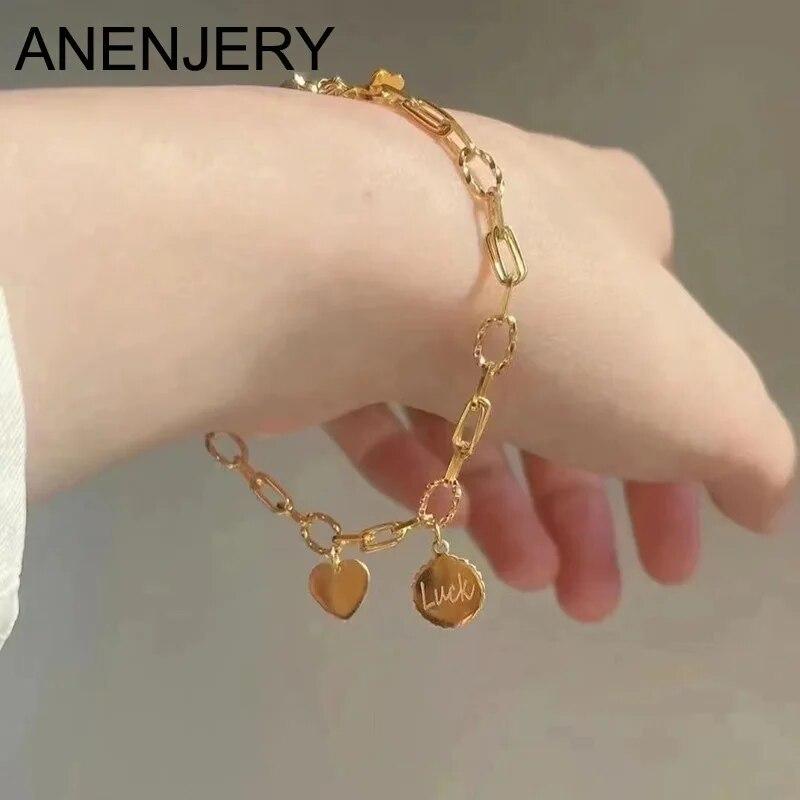 ANENJERY Браслет Heart Love для женщин и девушек, модный винтажный позолоченный браслет на день Святого Валентина, ювелирные изделия для влюбленных, женские праздничные подарки