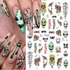 Cute Halloween Evil Nail Design Sticker Green Cartoon Skull Ghost Spooky 3D Punk Manicure Slider Decals DIY Nail Art