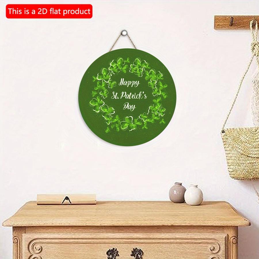 2D плоский 20*20 см 1 шт С Днем Святого Патрика Свежий четырехлистный клеверный венок с принтом Круглый знак на входе, зеленый Стиль Concision Крыльцо и патио и сад