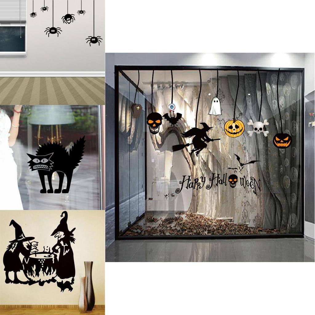 Removable Halloween Diy Wall Stickers With Fire Retardant Pvc Pumpkin Witch Decal