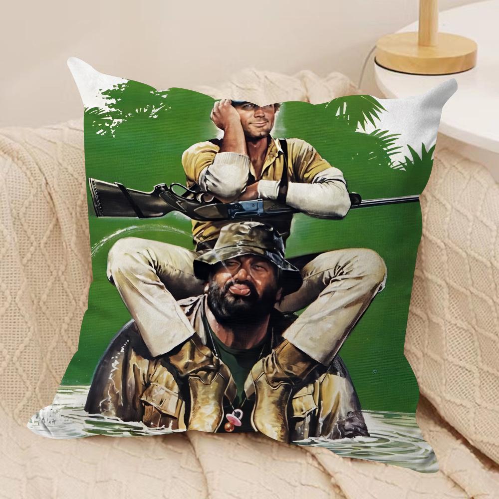 Tterence Hill Bud Spencer Cushion Cover Silky Short Plush Invisible Zipper Dustproof Sofa Pillow Case for Home Decor