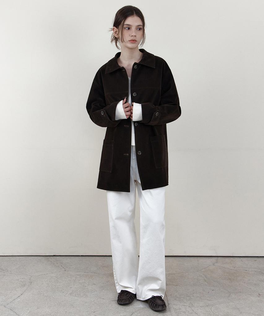 WEDNESDAYOASISFORWOMEN [Выбор Ппеум][Издание Atelier] Однотонная полукуртка из веганской замши_Темно-коричневый(Wcb6Ot07)