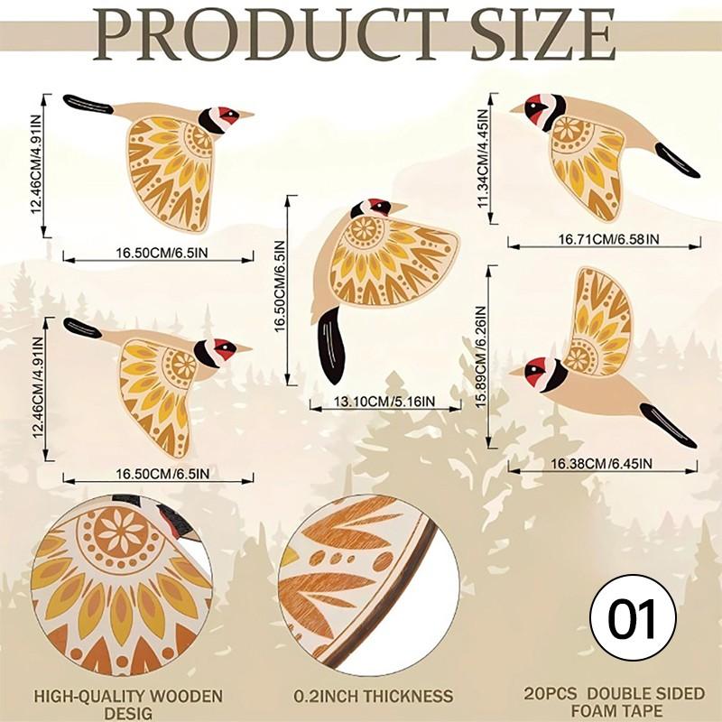 5pcs Wooden Bird Wall Decor Hollow Out Bird Sculpture Art Vintage Decor Living Room Kitchen Wall Hanging Figurines Ornament