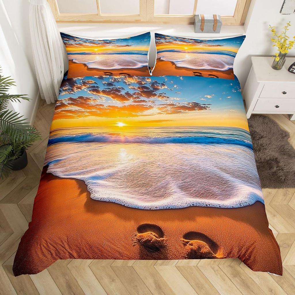 Sunrise Sunset And Sea Duvet Cover Sets For Teens Lightweight Quilt Covers Sea Coastal Nature Pattern Bedding Set Bedroom Decor