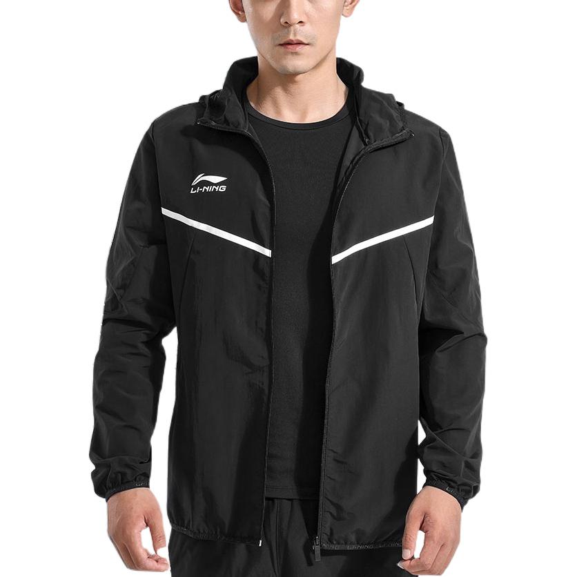 Li-Ning Сплошная цветная куртка с логотипом на молнии и капюшоном, мужские куртки черного цвета AFDR301-3