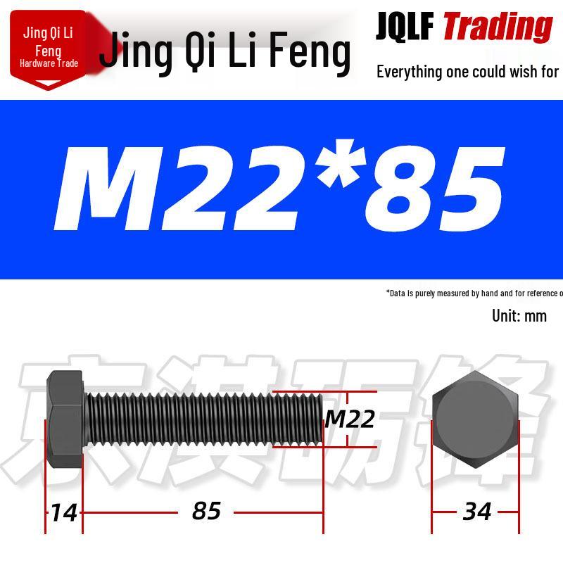 12.9 Grade High-Strength Blackened Hex Bolt M22-M48