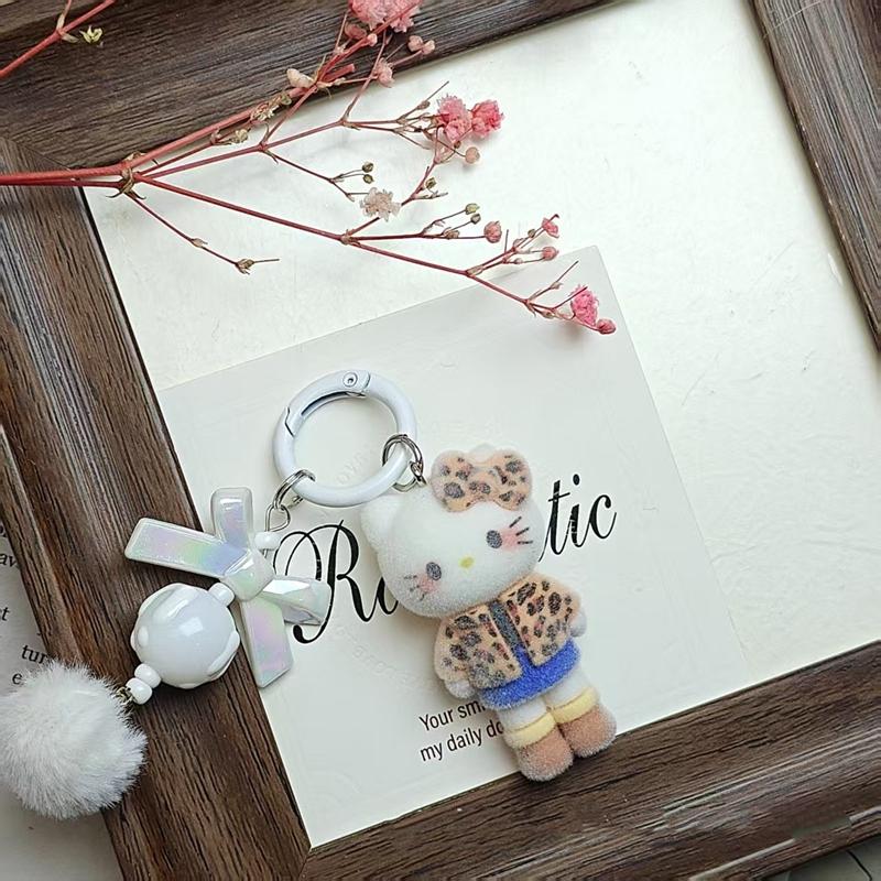 Флоковые брелоки для сумок Брелоки Hello Kitty Подарки Брелок на телефон Аксессуары Праздничные подарки