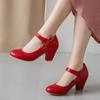 Single Shoes Women's Thick Heels High Heels Foreign Trade Large Size Women's Shoes One Word Buckle Shoes One Piece Delivery