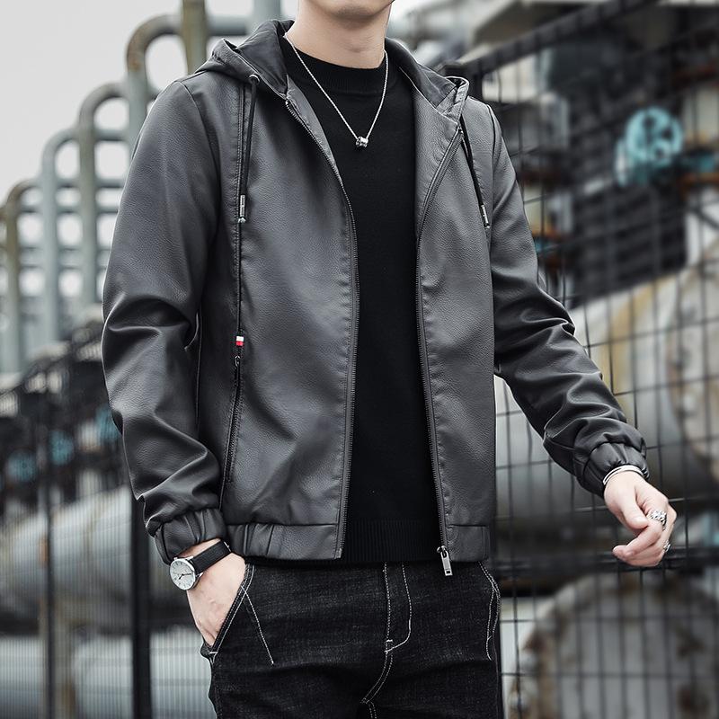 Куртка из кожи с капюшоном, мужская, осенне-зимняя, корейская, тонкая, бархатная, кожаная, трендовая, повседневная, мотоциклетная одежда, инструменты