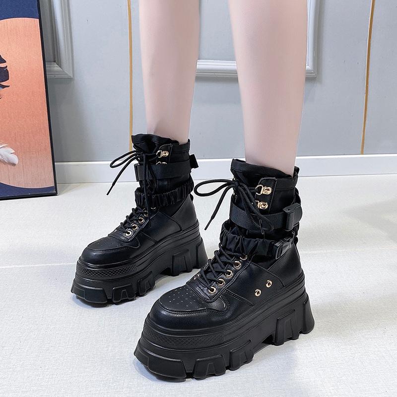 New British Style Women's Boots Thick Soled Tall Short Boots Handsome Trendy Cool Casual Versatile Motorcycle Boots Womens Shoes