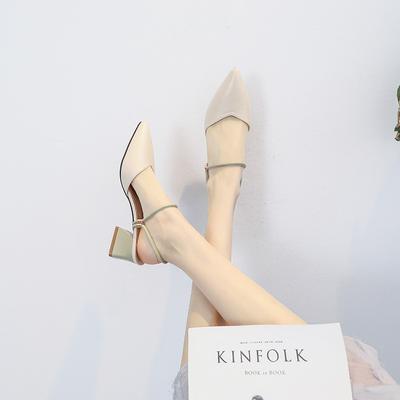 6871-1 острый толстый каблук летние французские туфли на высоком каблуке весенние универсальные женские одинарные туфли сумка голова полушлепанцы