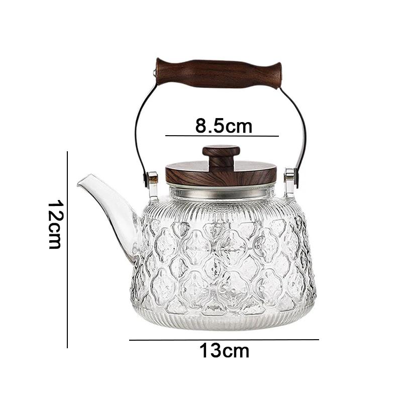 Wooden Handle Glass Teapot Portable High Borosilicate Tea Kettle with Infuser Coffee Tea Pot Kitchen Flower Teapot Teaware