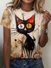 Women's T-Shirt Cat Print Design Harajuku Casual Short Sleeved Top Fashionable Trend Plus Size Women's Clothing