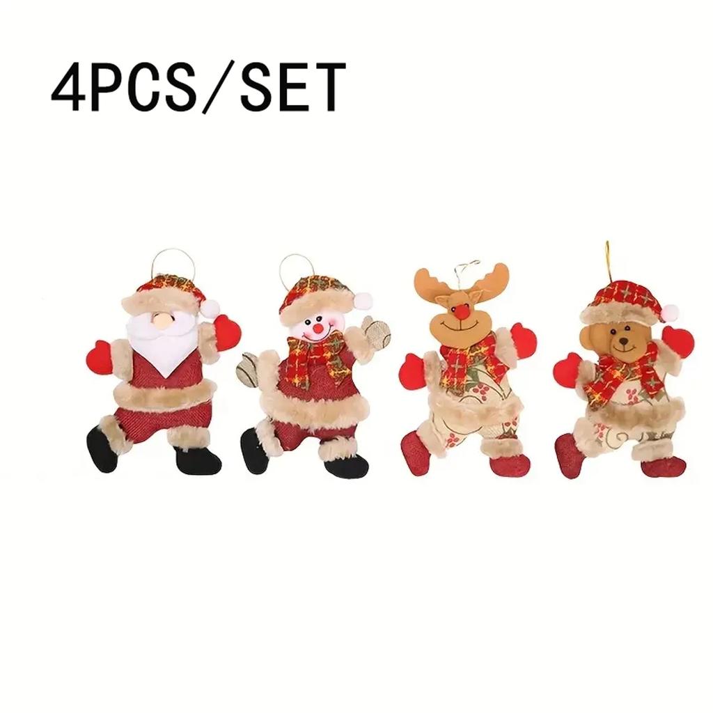 Christmas Tree Accessories-Dancing Old Man/Snowman/Deer/Bear Fabric Dolls-Small Pendants, Cute Christmas Gift for Holiday Decor
