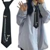 Punk Heart Pearls Beads Chain Tie for School Campus Uniform Adjustable Pre Tied Black Necktie for Students Teens Adults
