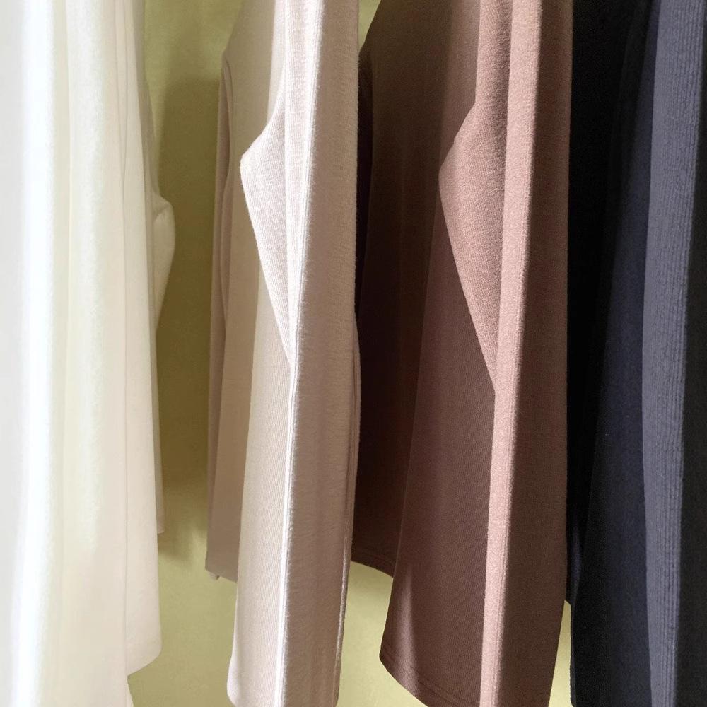 Solid Color Half Turtleneck Bottoming Shirt for Women In Autumn and Winter New Style Inner Warm Velvet Long-sleeved T-shirt Cationic Top