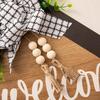 Pastoral Welcome Door Hanging: Wooden Plate with Artificial Plants, Beaded Tassel, and Bow Knot