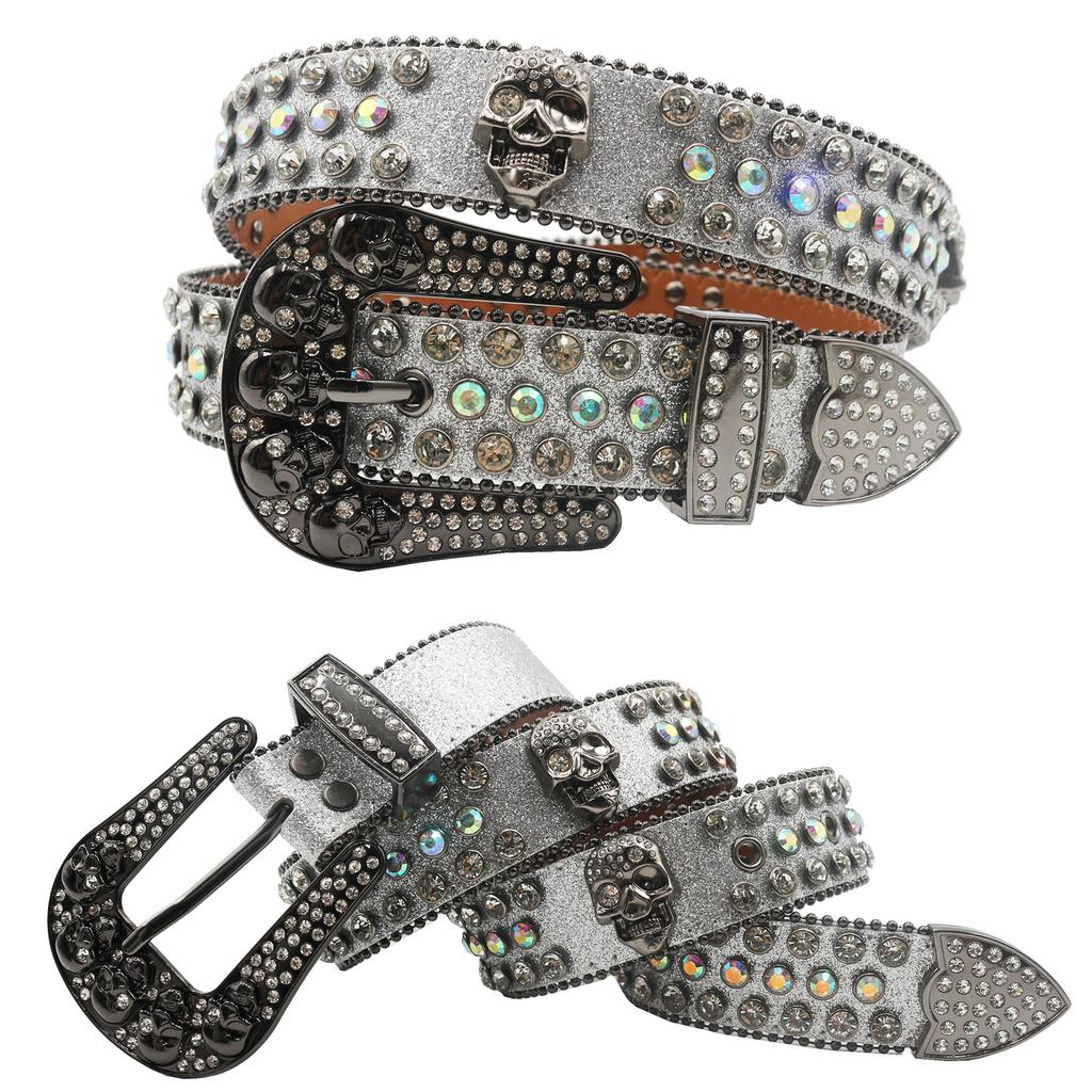 Пряжка-череп Водяной бриллиант Европейский и американский Мужской Хип-хоп Панк Ремень Персонализированный Модный Универсальный Ремень Женский Полный бриллиантовый ремень