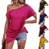 Women's Summer Temperament One Shoulder Button Women's Short Sleeve Irregular Waist Hem T-Shirt Top