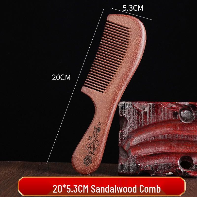 Engraved Sandalwood Long Handle Wide Tooth Scalp Comb