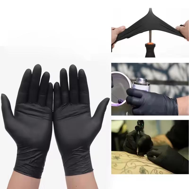 Nitrile Disposable Black Gloves 100PCS Heavy Duty High Elastic Thick Cleaning Kitchen Cooking Tattoo Work Gloves Cleaning Tools