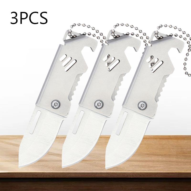 Mini Fruit Knife Stainless Steel Kitchen Paring Knife Folding Sharp Pocket Knives Kitchen Knife with Key Chain Non-slip Handle