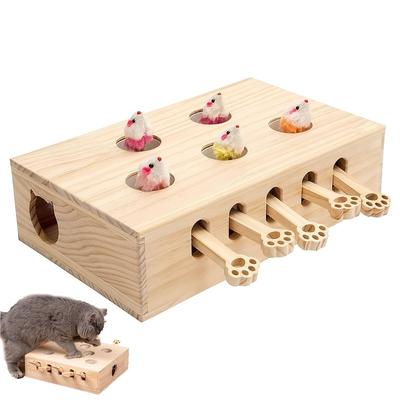 Игрушки для кошек Интерактивные игрушки «Бей крота» из цельного дерева для домашних кошек Игра «Поймай мышей» для котят Самостоятельное развлечение Товары для кошек