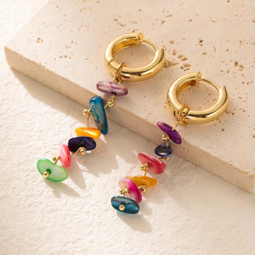 Элегантные серьги из натурального камня для женщин, красочный геометрический дизайн с деталями в виде цепочек