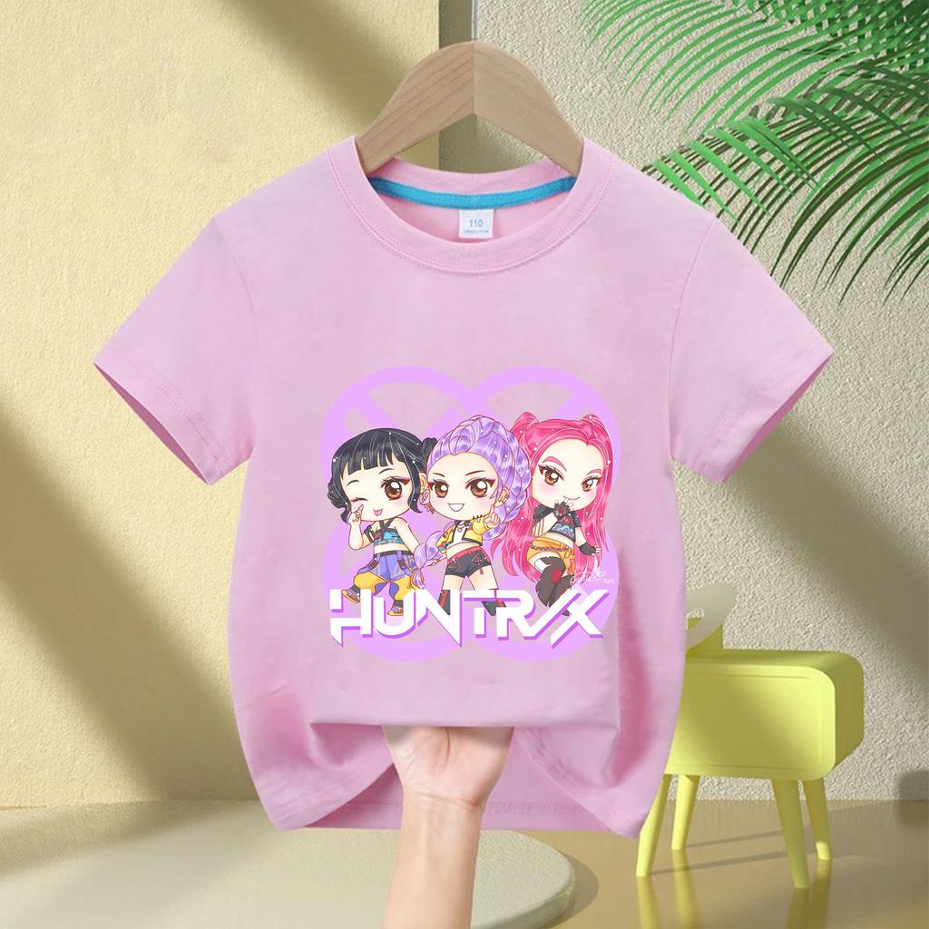 Одежда для маленькой девочки KPop с принтом «Охотники на демонов», детская футболка, модные повседневные топы, 2025, кино, круглый вырез, мультяшная футболка для девочек и мальчиков, повседневная