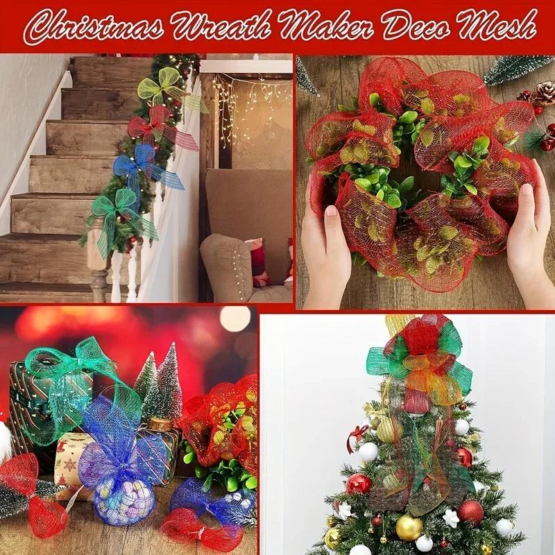 1 рулон рождественской сетчатой ленты DIY венок бант лента рождественская елка украшения для дома 2024 рождественские подарки Navidad Noel Новый год 2025