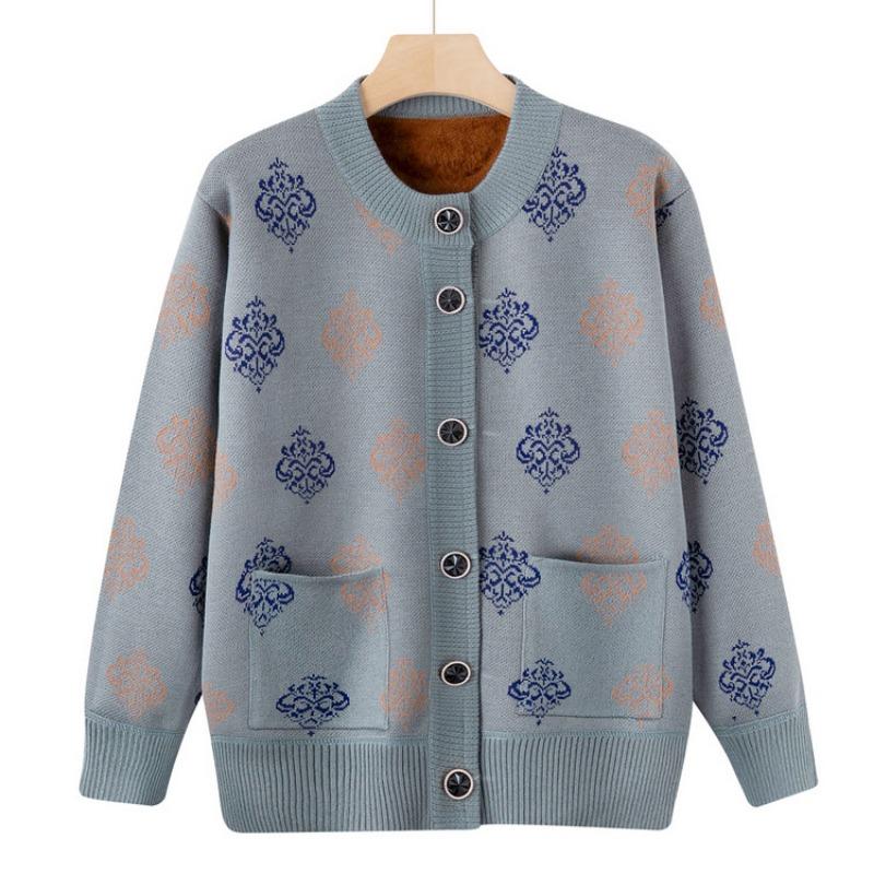 Бабушкин осенне-зимний плюшевый свитер-кардиган для женщин среднего и пожилого возраста, новый вязаный свитер-жакет для мамы, утолщенный топ