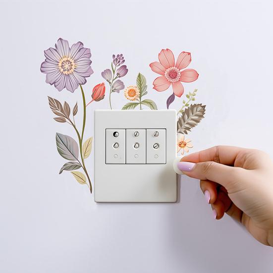 Flower Switch Sticker Removable Self-adhesive Waterproof PVC Living Room Bathroom Light Switch Wall Socket Outlet Decoration Decal