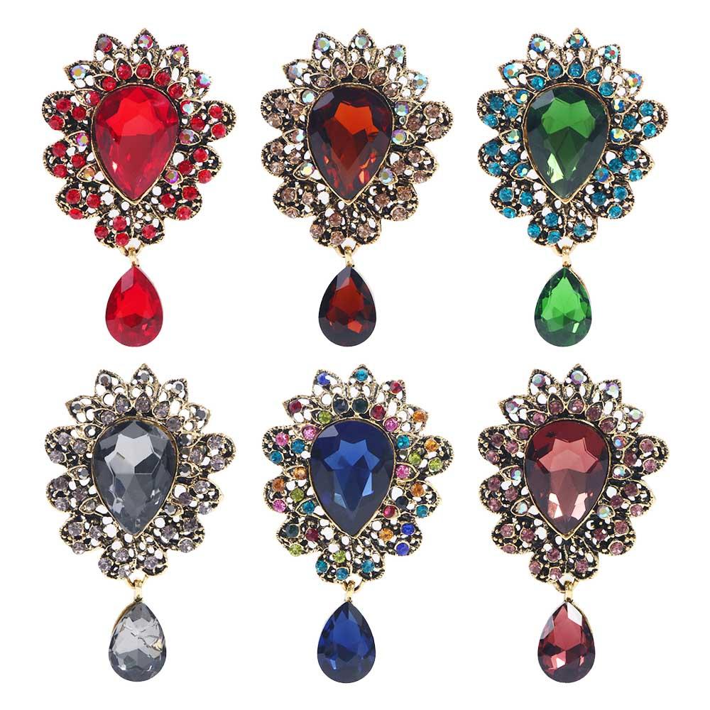 Elegant Dress Big Water Drop For Women Rhinestones Corsage Brooch Pins Jewelry Fashion Accessories