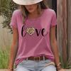 Women's Leopard Love Print Round Neck Loose Plus Size T-Shirt - Short Sleeve European & American Style