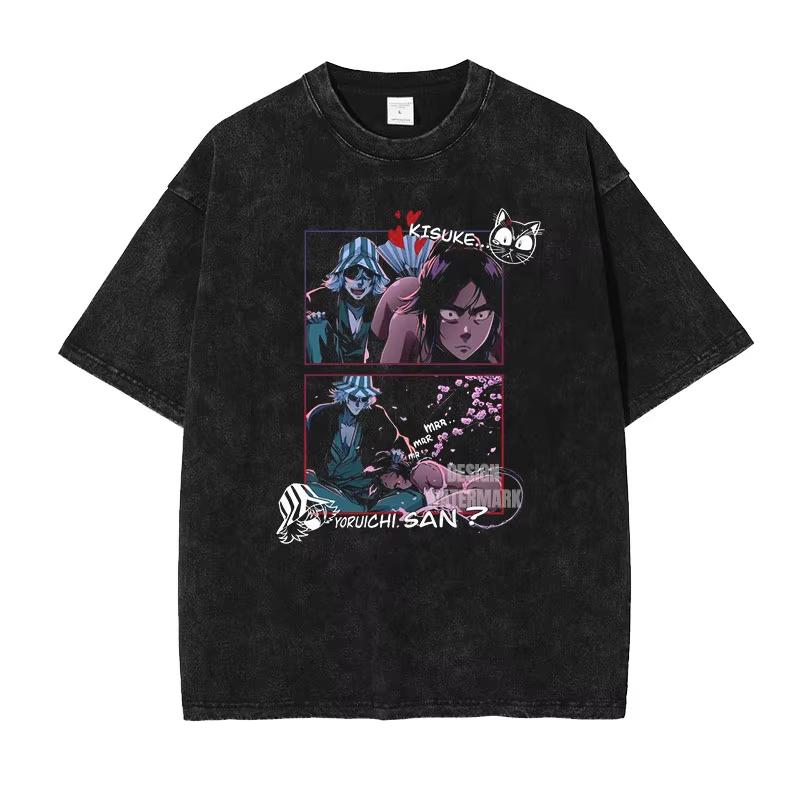 Japan Anime Bleach Aizen Sousuke Graphic Tee Men Oversized Washed Tshirts Manga Casual T Shirt Harajuku Streetwear Unisex Cotton Short Sleeve Tops