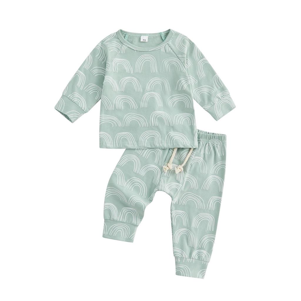 Одежда с радужным принтом для маленьких девочек и мальчиков, комплекты одежды из 2 предметов на осень/зиму для новорожденных, толстовка с круглым вырезом и длинными рукавами + брюки