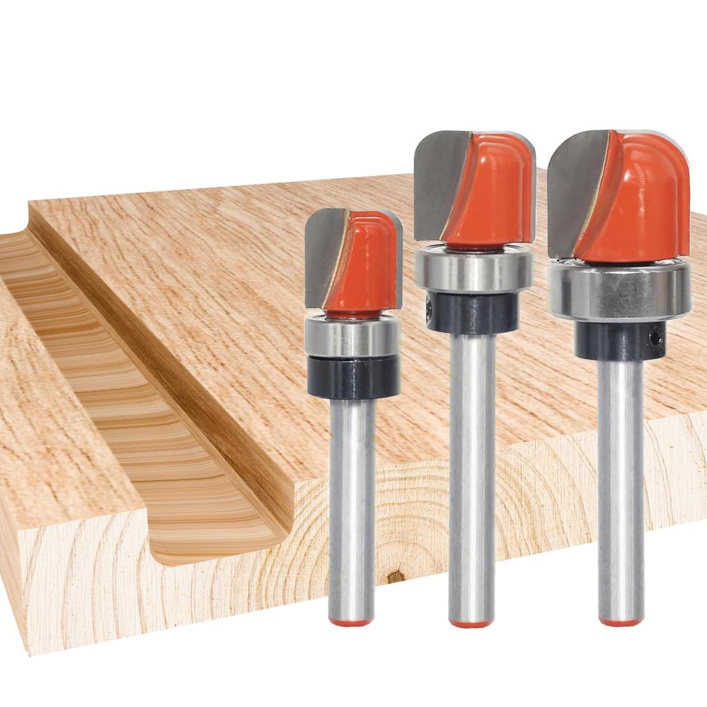 Set of 3 Dish Bits with 6mm Shanks and Trimmer Router Bits with and 19mm Blade for and with Round Groove and Cutting Tools Bearings, Bits, 13mm, 16mm,