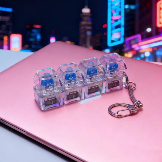 Брелок-подвеска Механическая клавиатура Игрушка для снятия стресса с тактильным щелкающим звуком Прозрачные кнопки со светодиодной подсветкой Портативный брелок