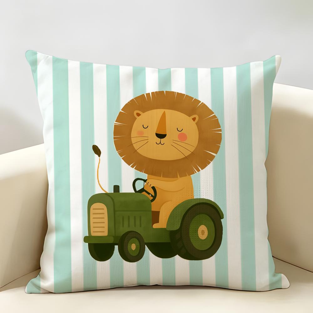 Cute Funny Animal Ins Cartoon Cushion Cover Natural Linen Organic Fabric DoubleSided Printing Room Sofa Decor Pillow Case