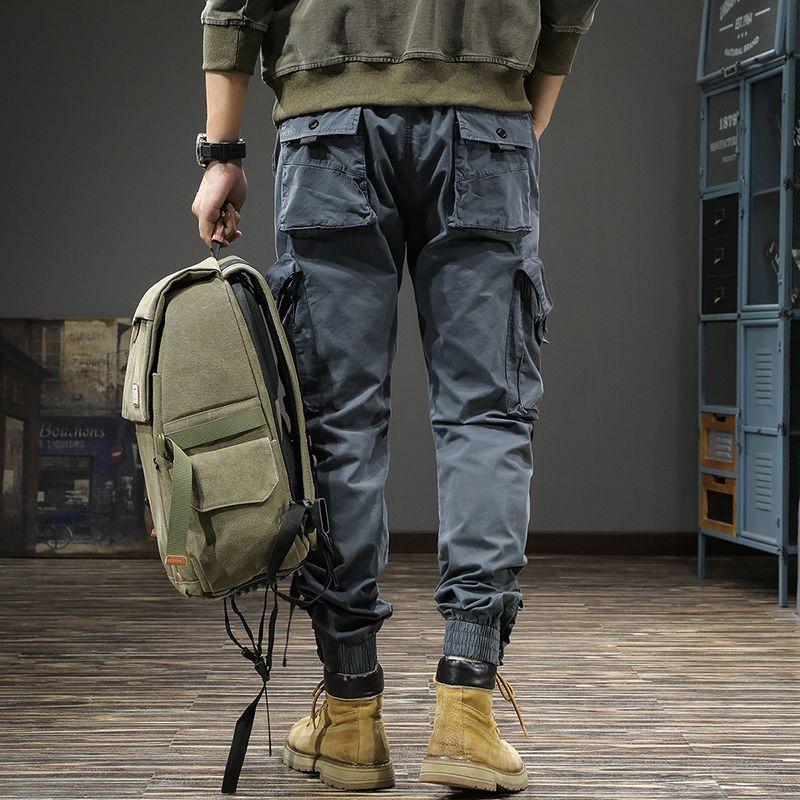 Ami Khaki Retro Washed Slim Fit Tactical Комбинезон для мужчин, Плотные повседневные брюки для весны и осени