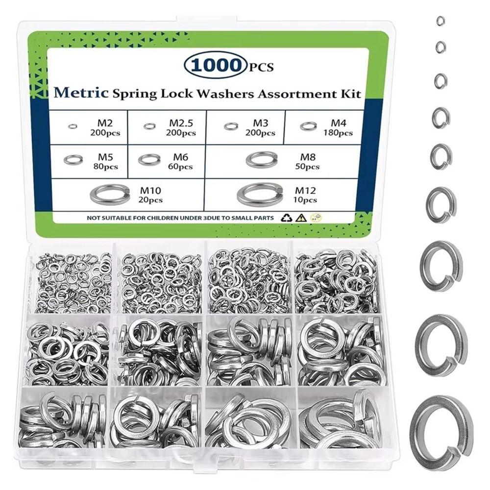1000PCS 304 Stainless Steel Metric Split Lock Washer Set Gasket Spacer Assortment Set Industrial