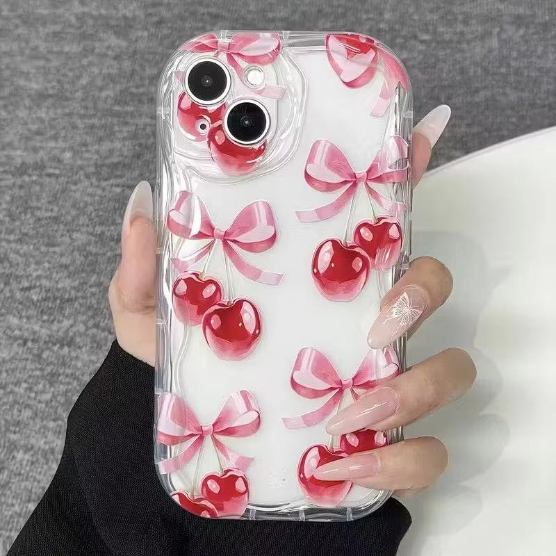 Прозрачный силиконовый чехол-волна с красной вишней для Samsung Galaxy S23 S24 S25 S26 Ultra S22 S21 S20 Plus FE A35 A54 A55