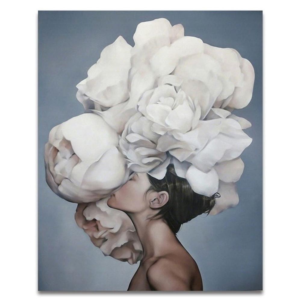 Nordic Flowers Head Woman Canvas Paintings On the Wall Art Posters And Prints Feather Girls Wall Pictures Home Decoration Cuadro